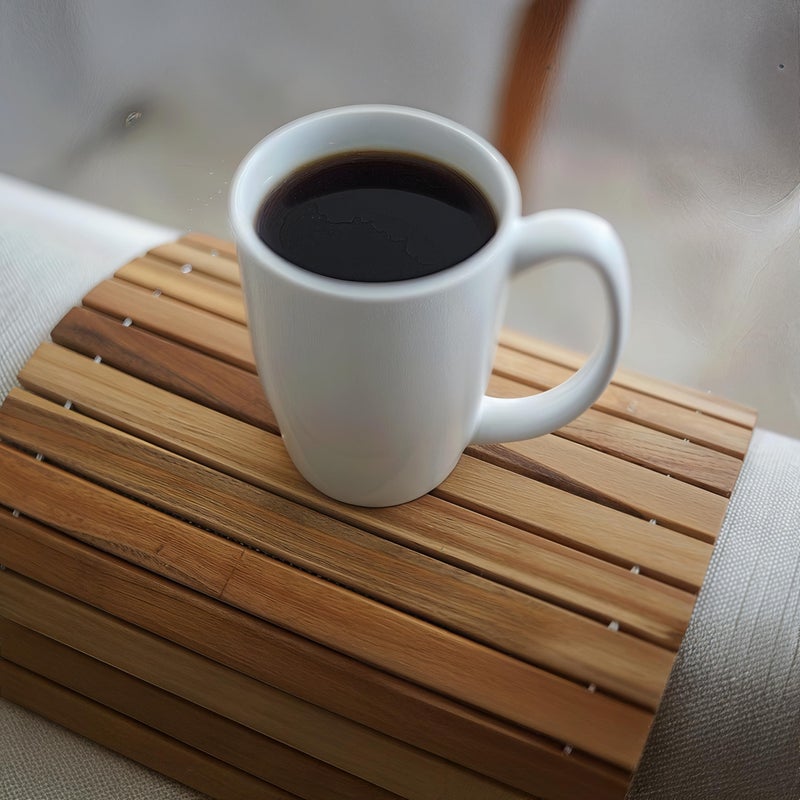 Bare Decor Asi Genuine Teak Wood Flexible Table Top Placemat or Sofa Arm Tray, 1 Mat 19" x 12" Brown - Image 3